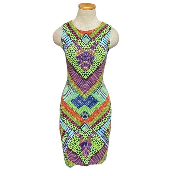 Mara Hoffman Bohemian Bodycon Dress Geometric Colorful Green Purple Size Small S - Picture 1 of 16